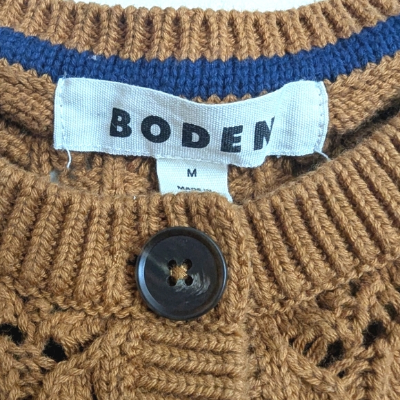 Boden Brown Crochet Cropped Cardigan Women's Sz Medium Short Sleeve Button Front - Picture 6 of 9